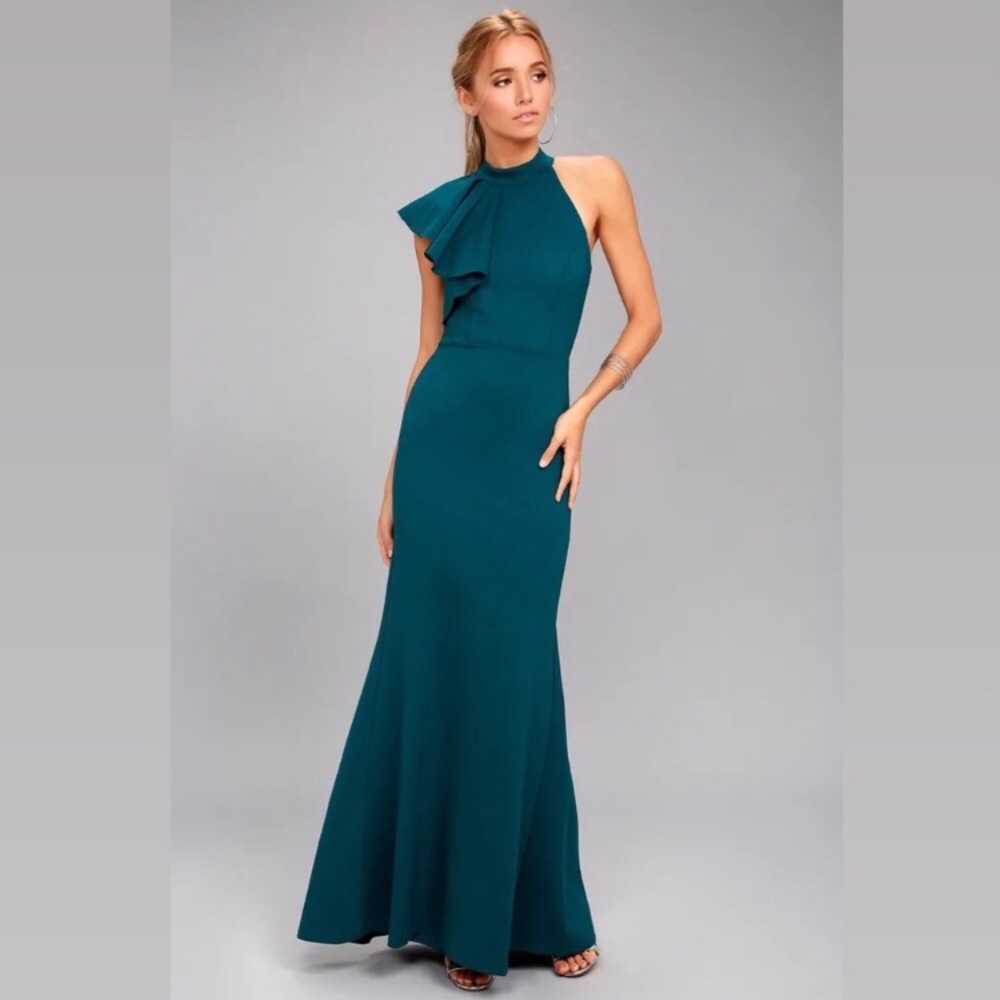 Lulus formal maxi dress evening gown for wedding guest. Dark teal. Size small.
